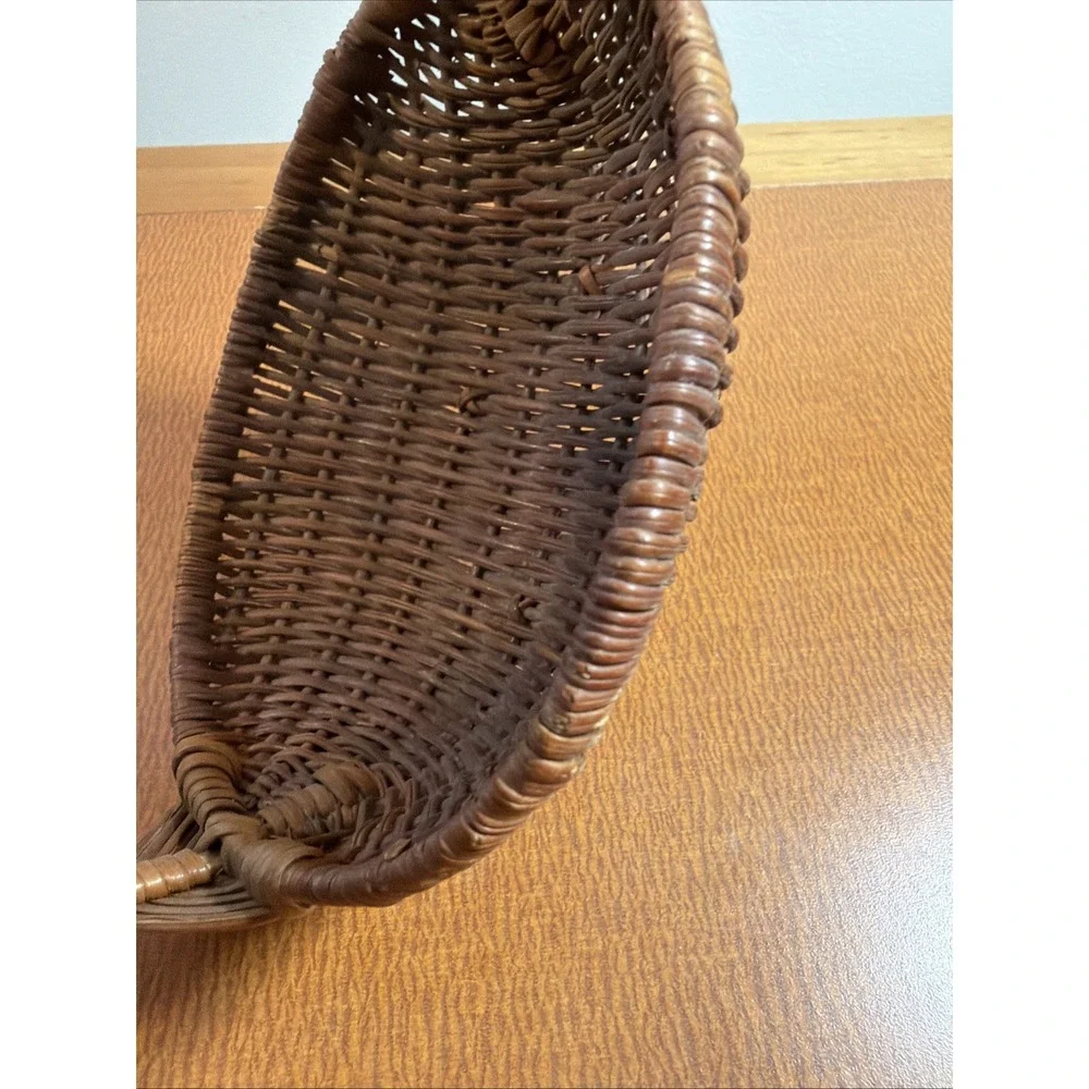 Vtg Woven Wooden Gathering Basket Arched Handle 7